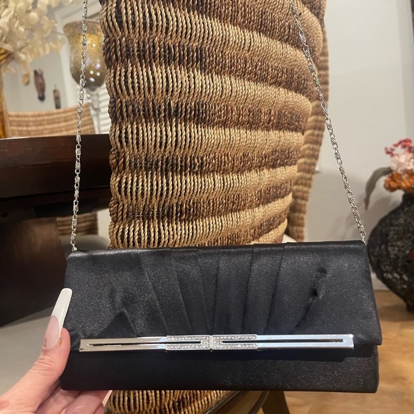 Franchi Studded Silk Jane Black Leather Embellished Clutch Crossbody Bag​